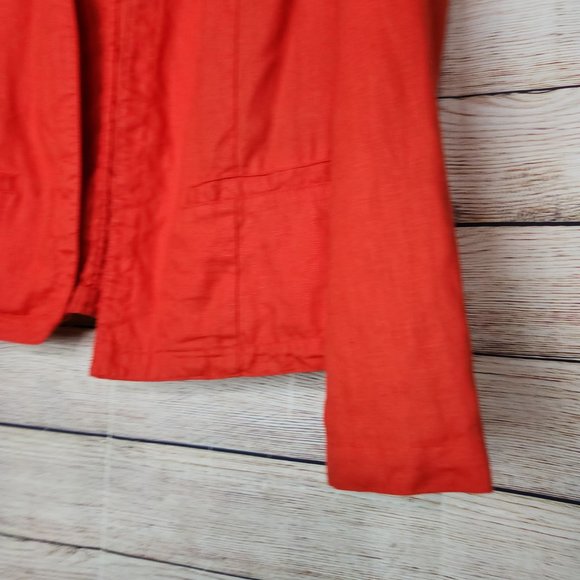 Tahari Womens S 100% Linen Open Front Career Casual Blazer Pockets Redish Orange - Picture 4 of 15